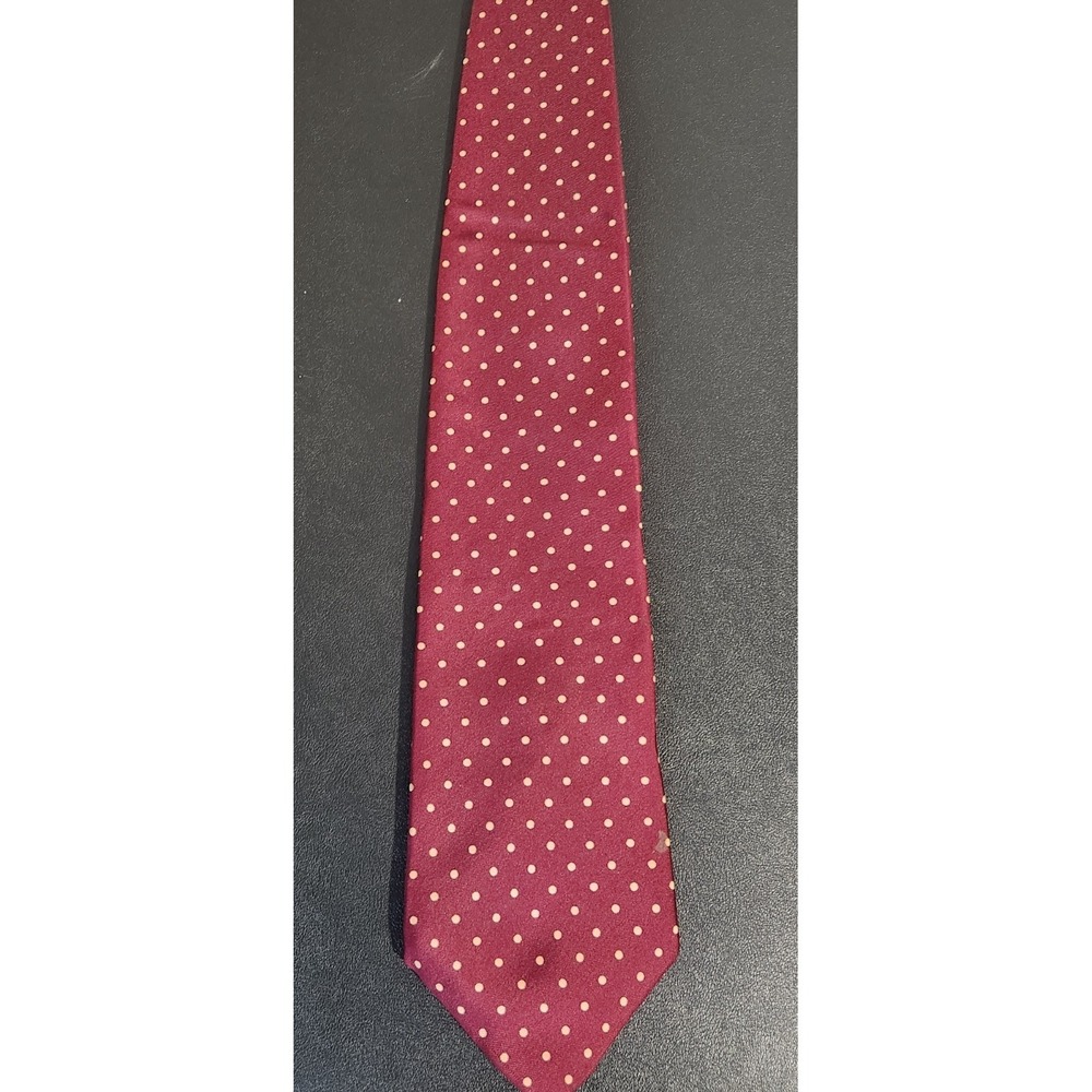 Andrew Scott Vintage Maroon Polka Dot Tie 58" Handmade 100% Silk - Picture 2 of 9